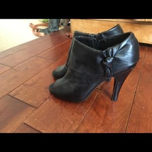 Black faux leather heel boots!